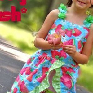 handmade 3 pc strawberry pinafore leggings top set